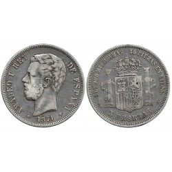 Amadeo I. 1871*(18-71). 5 Pesetas (BC) (Plata) Ceca de Madrid SD-M