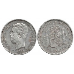 Amadeo I. 1871*(18-74). 5 Pesetas (BC) (Plata) Ceca de Madrid DE-M