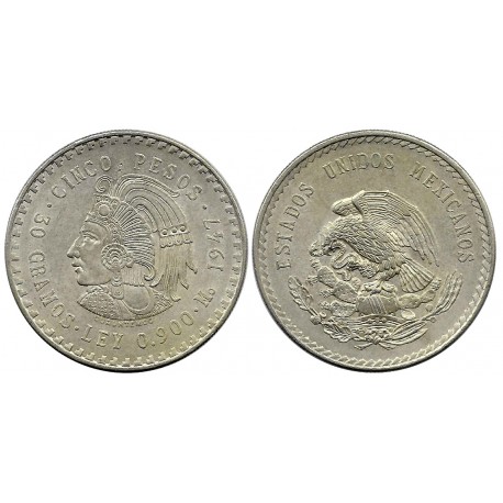 (465) Estados Unidos Mexicanos. 1947. 5 Pesos (EBC+) (Plata)