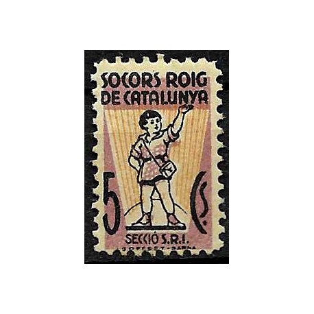 Viñeta. Socorro Rojo de Cataluña. 5 Céntimos (Nuevo, con señal de fijasellos)