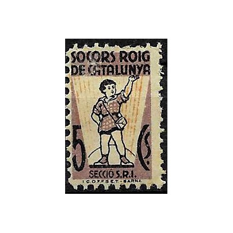 Viñeta. Socorro Rojo de Cataluña. 5 Céntimos (Nuevo, con señal de fijasellos)