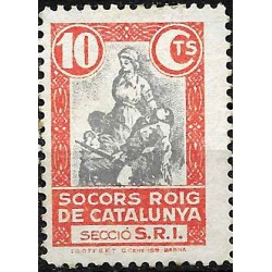 Viñeta. Socorro Rojo de Cataluña. 10 Céntimos (Nuevo, con señal de fijasellos)