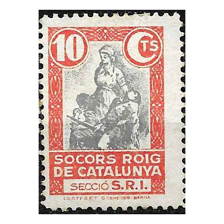 Viñeta. Socorro Rojo de Cataluña. 10 Céntimos (Nuevo, con señal de fijasellos)