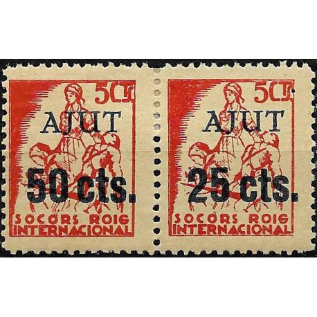 Viñetas. Socorro Rojo Internacional. Ayuda. 50 Céntimos y 25 Céntimos (Nuevos, con señal de fijasellos)
