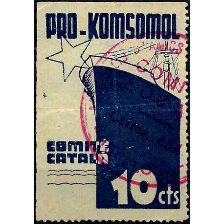 Viñeta. Pro Komsomol. Comité Català. 10 Céntimos (Usado)