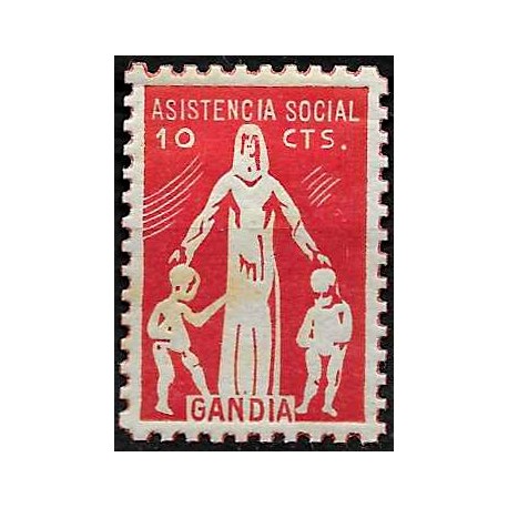 Viñeta. Gandia. Asistencia Social. 10 Céntimos (Nuevo, con señal de fijasellos)